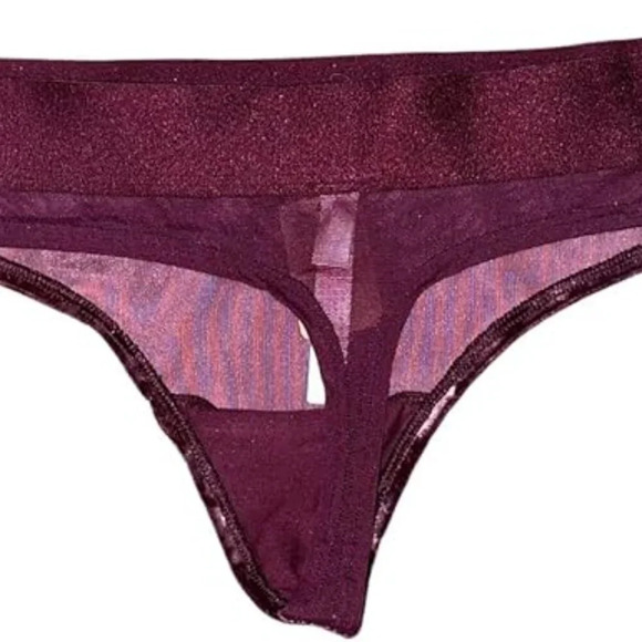 1 Pair NWT Victoria's Secret Pink Crushed Velvet Thong Panty Size Small Burgundy - Picture 3 of 4